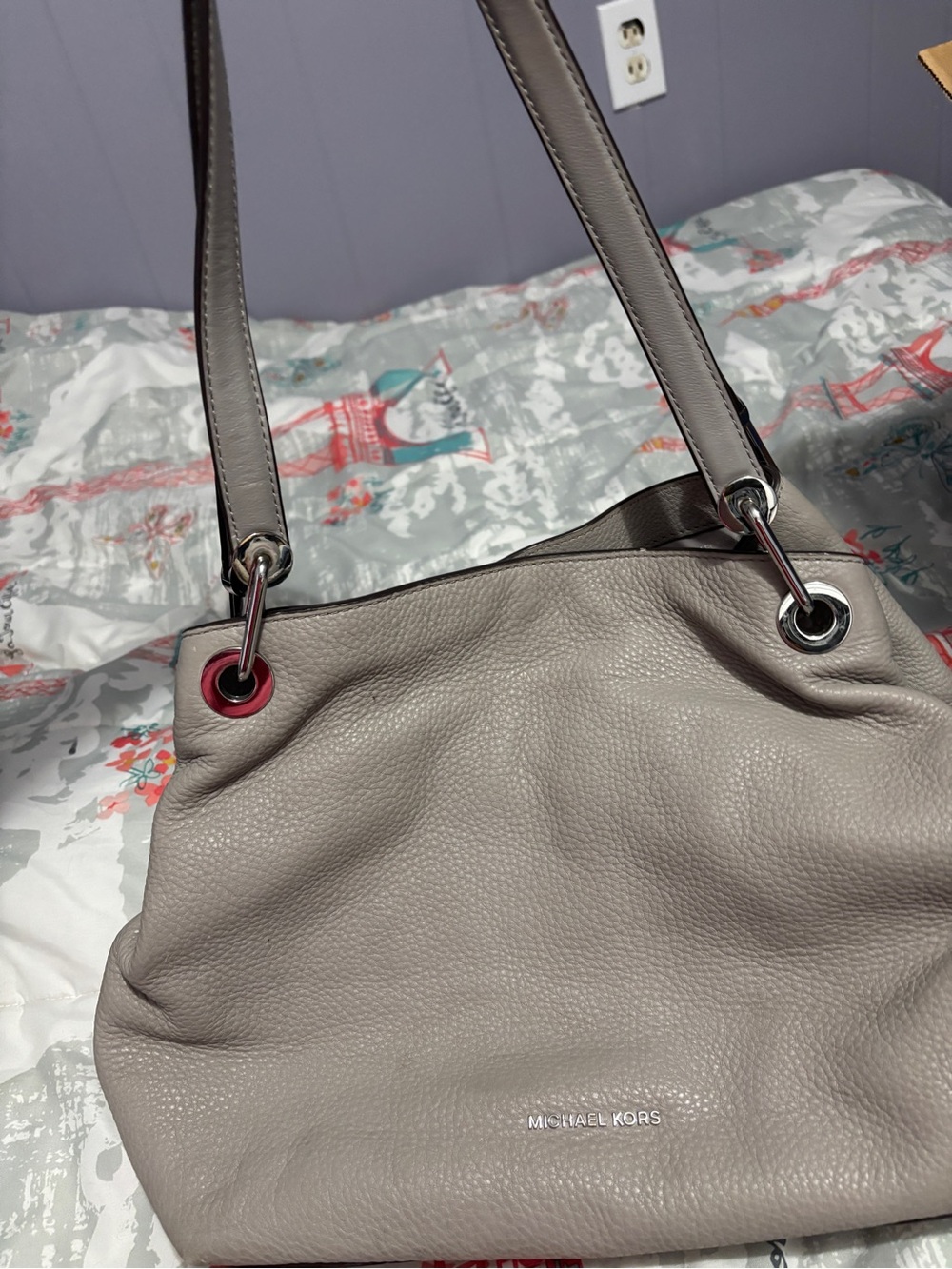 Michael Kors Pebbled Leather Shoulder Bag in Taupe/Grey
